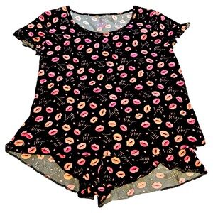 NWT•Betsey Johnson Women’s Lip Print Black Pajama/Lounge set